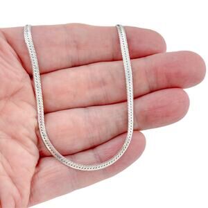 Vintage Italian Sterling Silver 925 Herringbone Chain Necklace 24 Inches